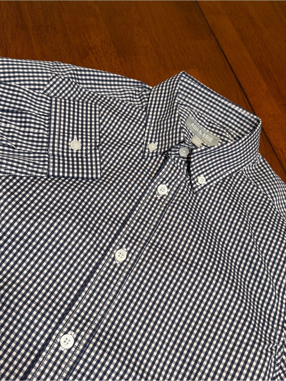 Ash & Erie Button Down Mens XS Slim Fit Blue White Check Plaid Long Sleeve